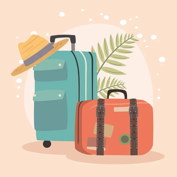 Suitcases and summer hat — Stock Vector