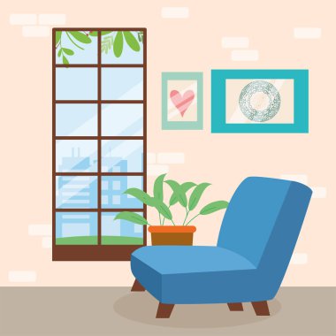 Mavi kanepeli oturma odası.