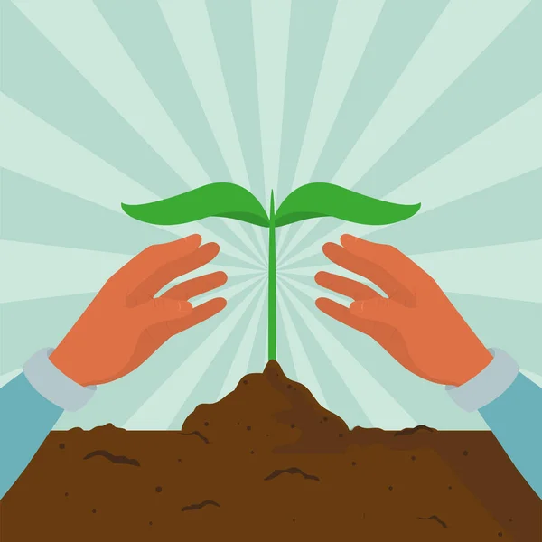 Hands human planting — Stock Vector