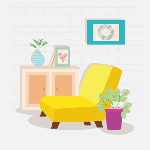 Gaveta e sofá amarelo —  Vetores de Stock