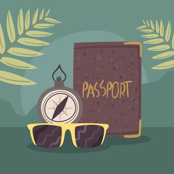 Pasaporte y brújula — Vector de stock