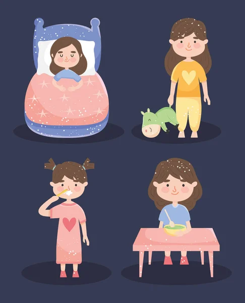 Girls bed routine — Stock Vector