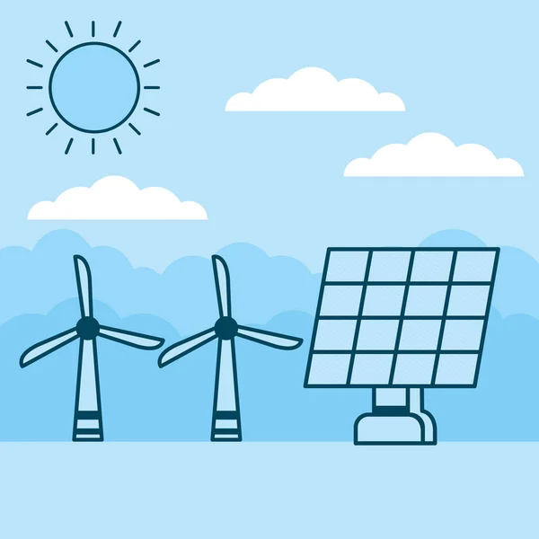 Turbinas y paneles solares — Vector de stock