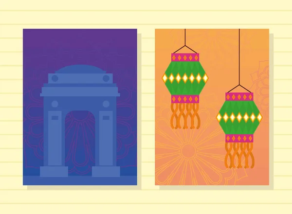 Indian gate and lanterns — Stock Vector