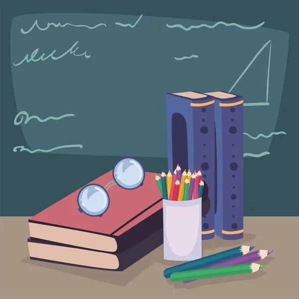 Barvy tužky a knihy — Stockový vektor