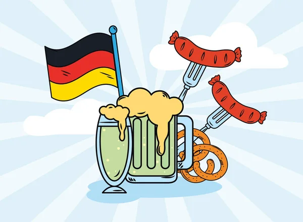 Sausages and beer jar — Stock Vector