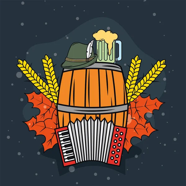Barril de cerveja e ícones oktoberfest — Vetor de Stock