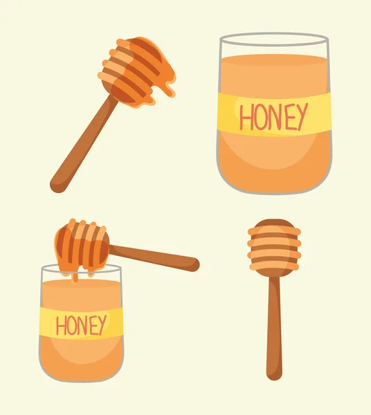 Botellas de miel y goteros — Vector de stock