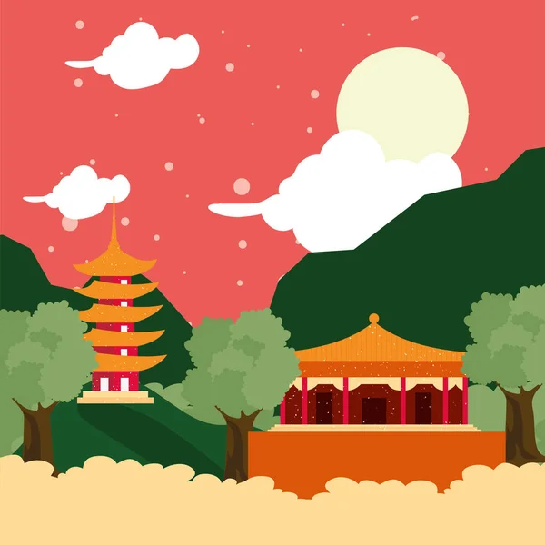 Kínai templomok homlokzatok — Stock Vector