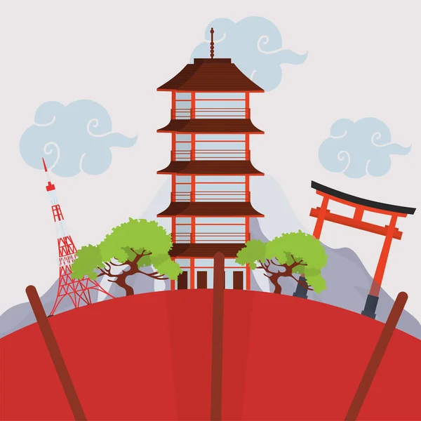 Edifícios japoneses marco —  Vetores de Stock