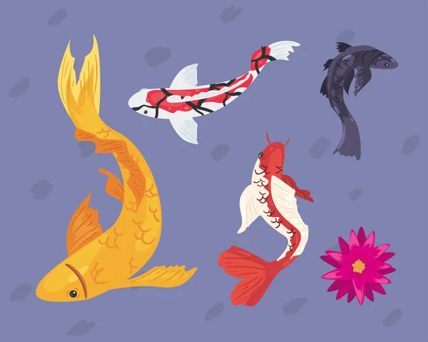 Рыбы кои с цветами — стоковый вектор