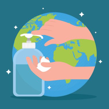 Antibakteriyel şişeli eller.