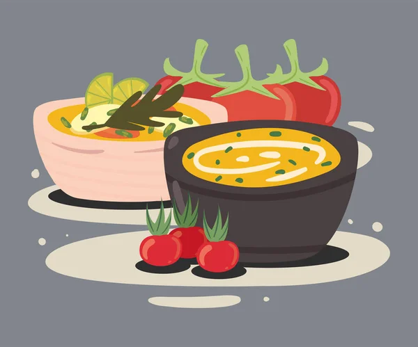 Comida casera y tomates — Vector de stock