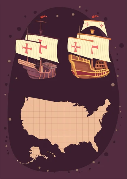 Columbus day icons and map — Stock Vector