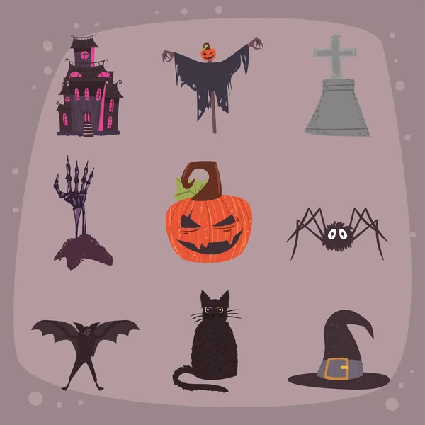 Neuf icônes de célébration d'Halloween — Image vectorielle