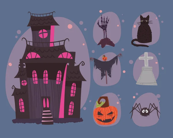 Sept icônes de célébration d'Halloween — Image vectorielle