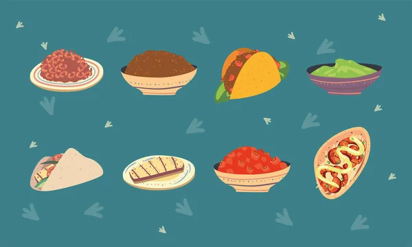Oito ícones de tacos mexicanos — Vetor de Stock