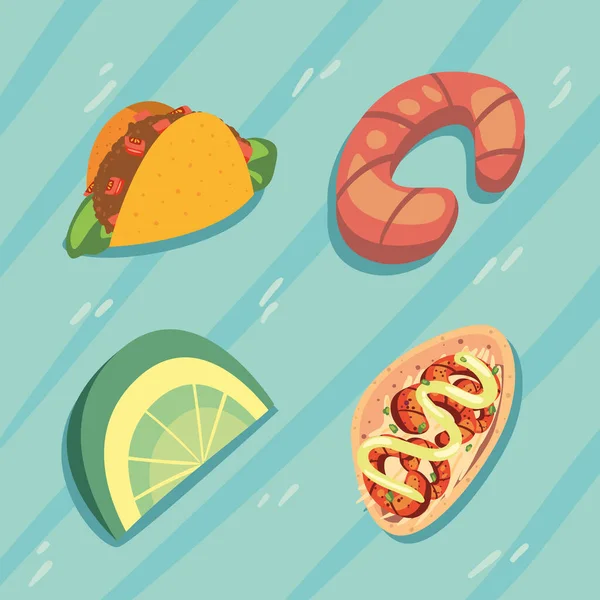 Mexican tacos four icons — Stock Vector