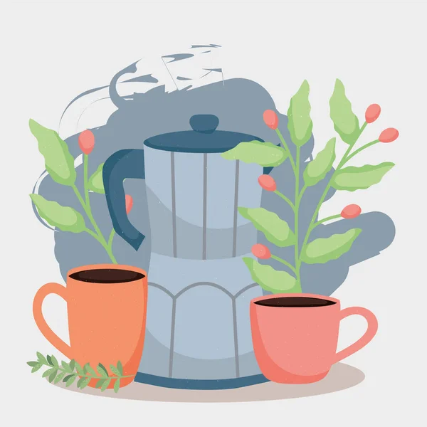 Coffee kettle and cups — Stock Vector