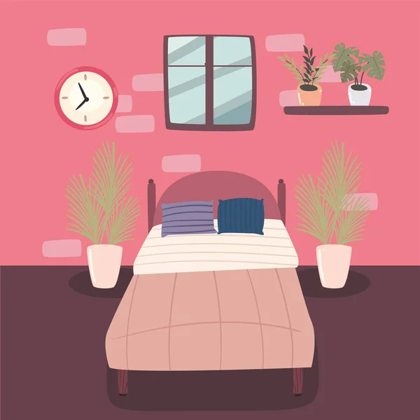 Bed en kamerplanten — Stockvector