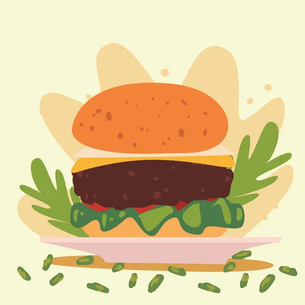 Hamburger in dish — Stock Vector