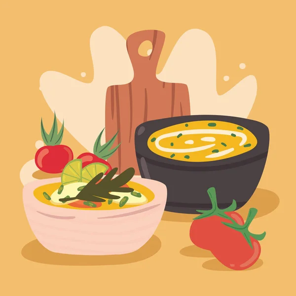 Zupa wegetariańska i deska — Wektor stockowy