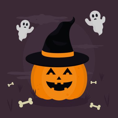 Cadılar bayramı balkabağı ve cadı şapkası