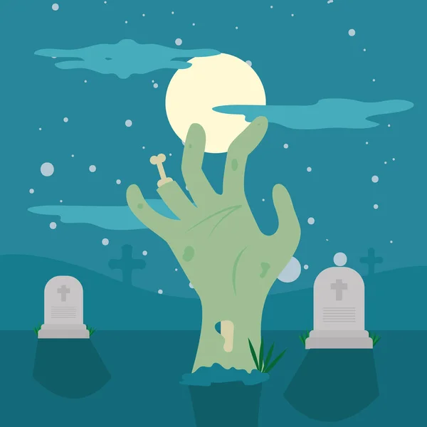 Halloween sombie hand på kyrkogården — Stock vektor
