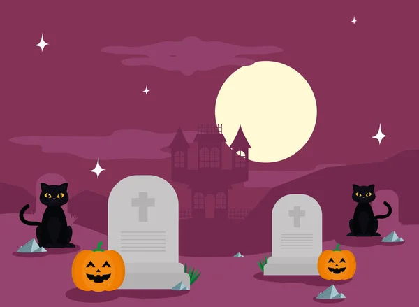Dynie halloween na cmentarzu — Wektor stockowy
