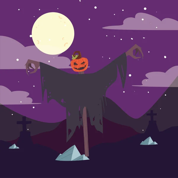 Halloween scarecrow pumpkin — Stock Vector