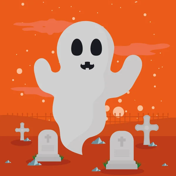 Halloween fantasma no cemitério —  Vetores de Stock