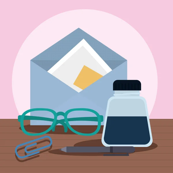 Enveloppe postale et accessoires — Image vectorielle