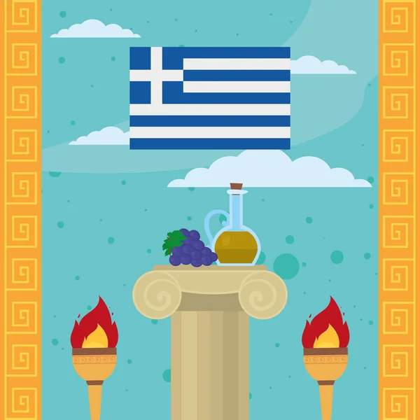 希腊国旗和柱子 — 图库矢量图片
