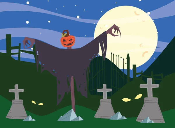 Korkuluklu Cadılar Bayramı mezarlığı — Stok Vektör