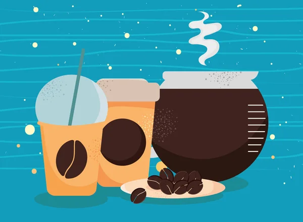 Kaffeekannen zum Mitnehmen und Teekanne — Stockvektor