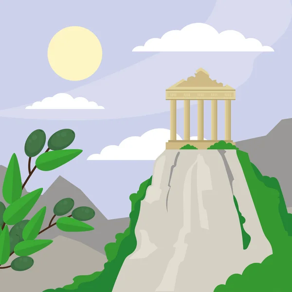 Athena temple and sun — Stock Vector