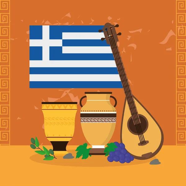 Greece flag and icons — Stock Vector