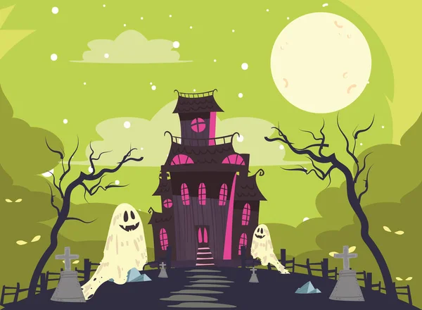Halloween castle and ghosts — Stock Vector