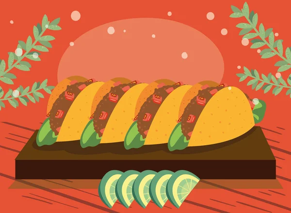 Tacos en planche de cuisine — Image vectorielle
