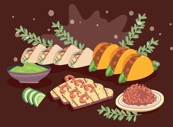 Tacos y guacamole — Vector de stock