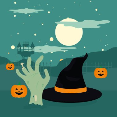 Cadılar bayramı balkabakları ve zombi eli