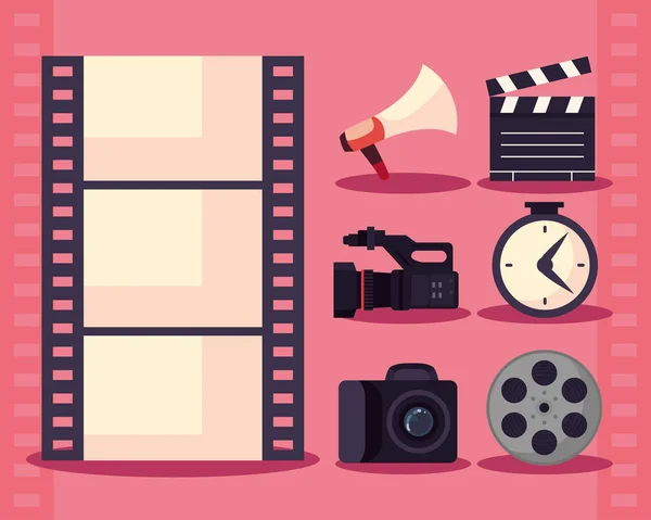 Movie strip and video production icons — Stock Vector