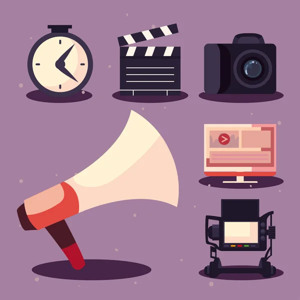 Megaphone and video production icons — Stock Vector
