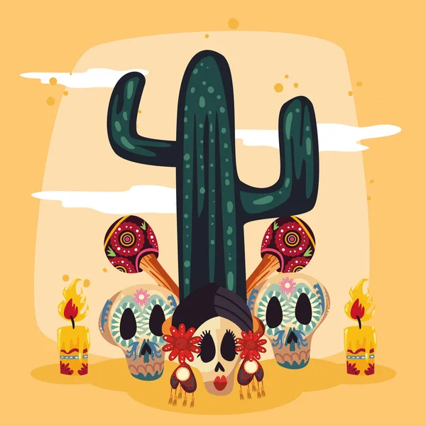 Cactus with skulls — Stock Vector