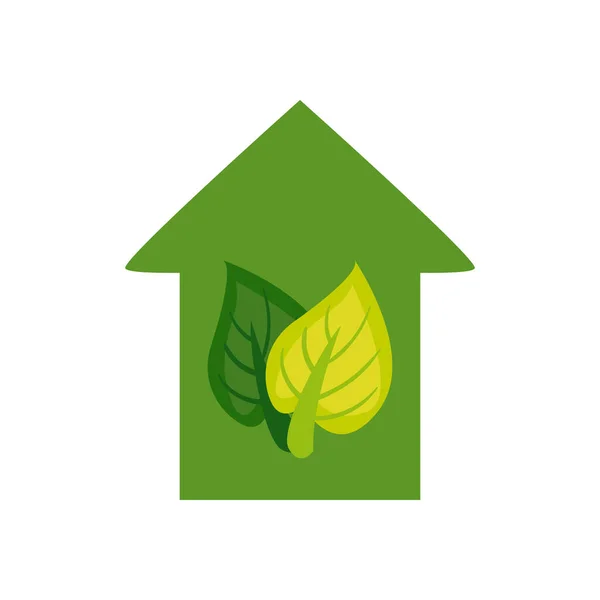 Hållbart hus med löv — Stock vektor