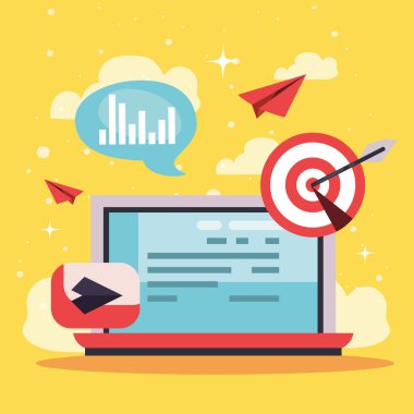 Oynat düğmesi ve hedefi olan dizüstü bilgisayar