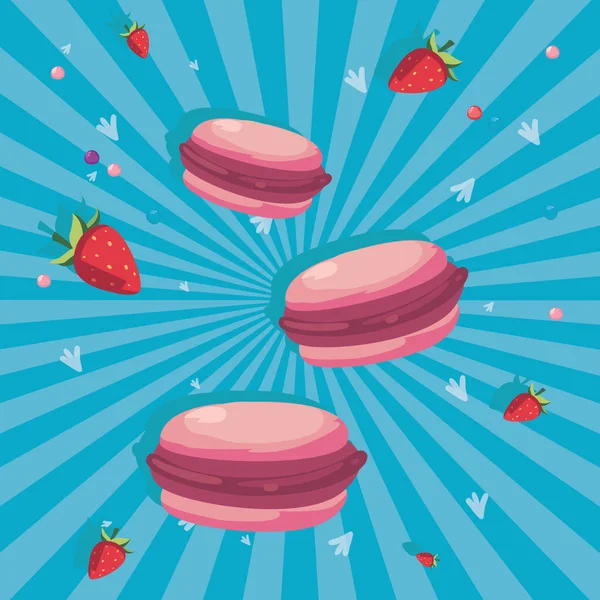 Macaroons and strawberries — Stock Vector