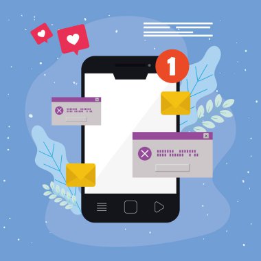 Afişleri ve zarfları olan akıllı telefon