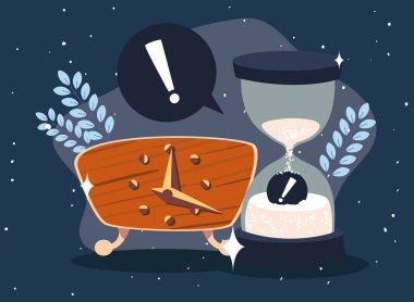 Kum saati ve ünlem işareti olan saat.