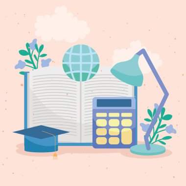 kitap hesap makinesi ve lamba